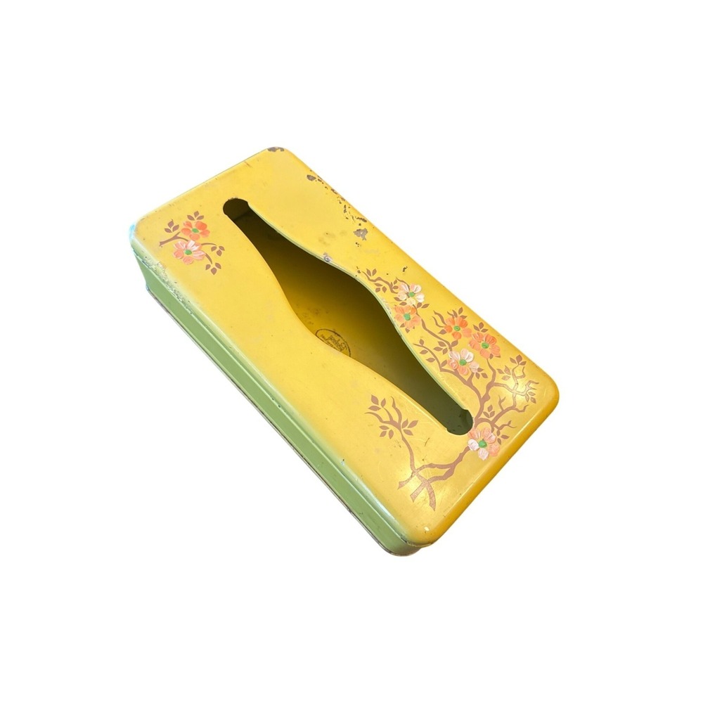Vintage Ransburn Yellow Floral Metal Tissue Box Cover